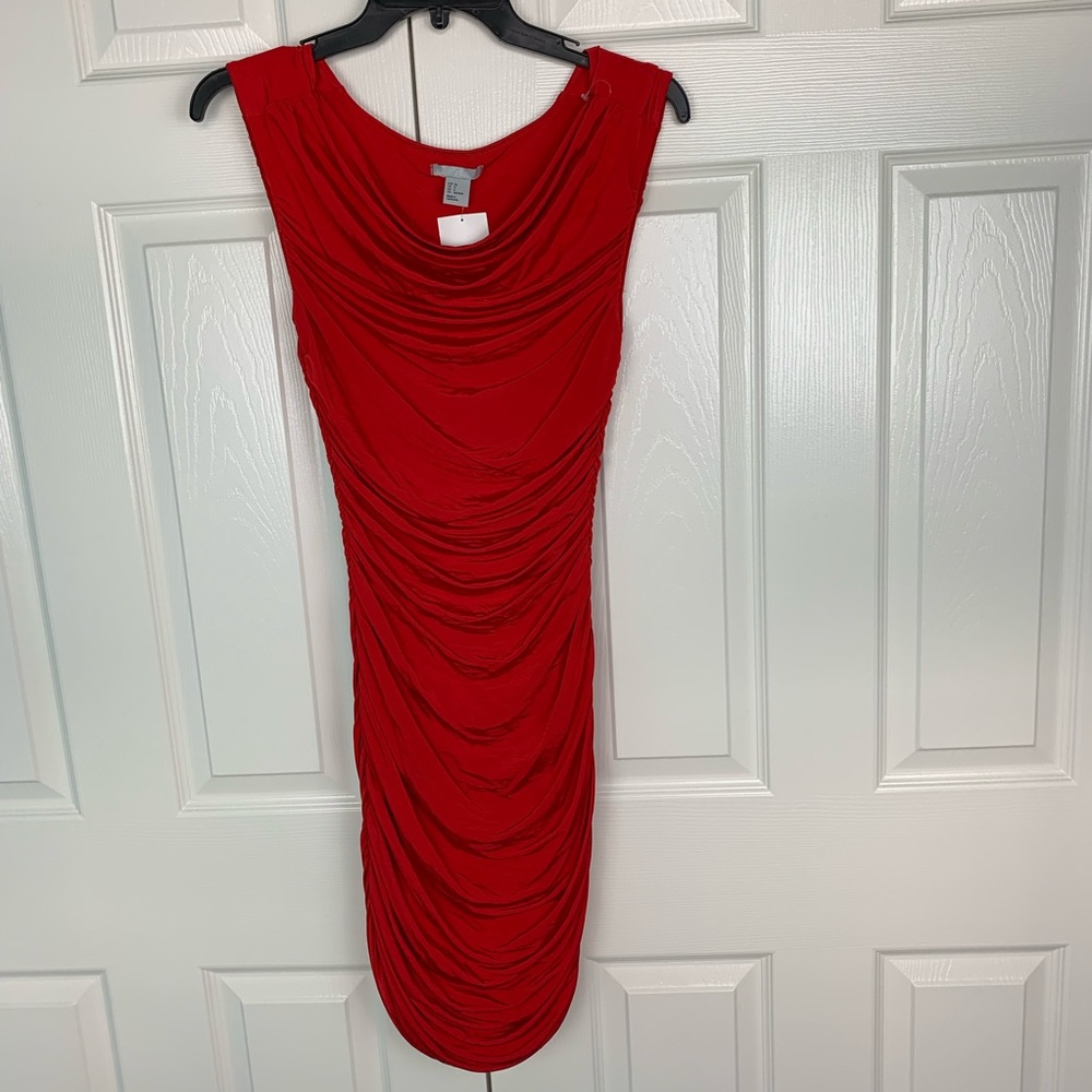 NWT H&M Red Silky Soft Ruched Dress Size US 6